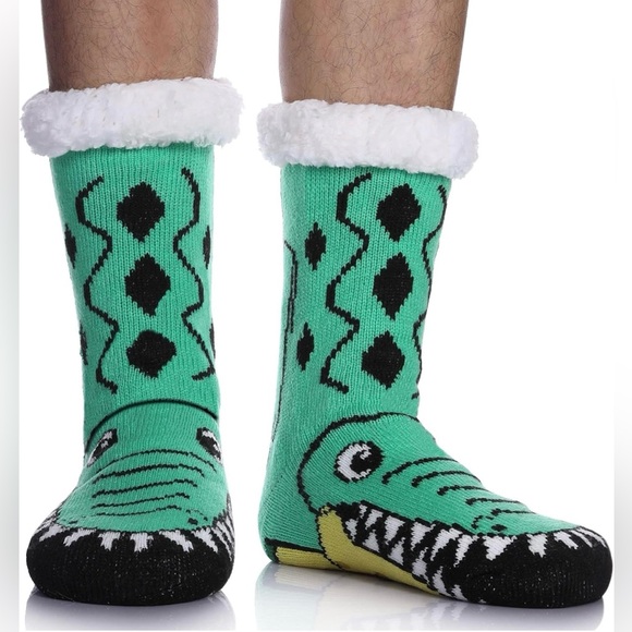 Other - Crocodile Slipper Socks Soft Cozy Fuzzy Fleece Lined Winter Non Slip Mens 6-12